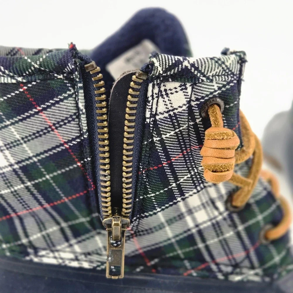 Sperry Top-Sider Saltwater Women Duck Boots Navy Plaid Winter Rain 5.5 Youth 4Y